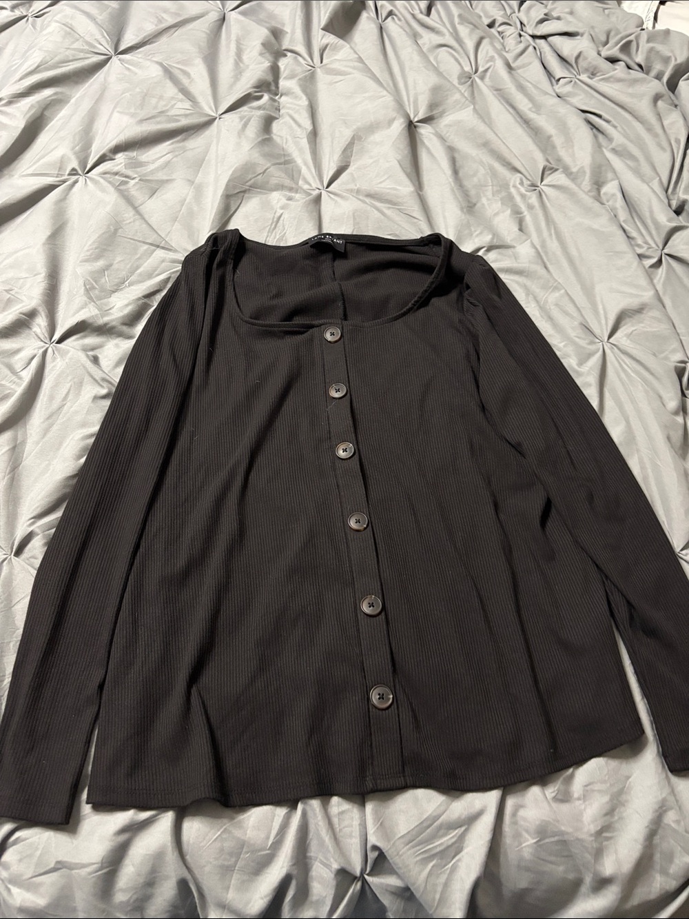 Lane Bryant Black Ribbed Button-Up Square Neck Top